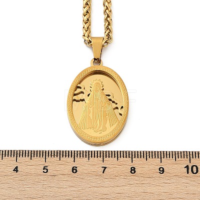 304 Stainless Steel Virgin Mary Pendant Wheat Chain Necklaces for Men NJEW-S387-09G-03-1