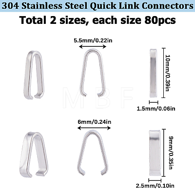 160Pcs 2 Styles 304 Stainless Steel Quick Link Connectors STAS-SC0005-52-1