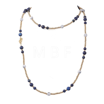 Round Natural Lapis Lazuli & Synthetic Howlite Beaded Wrap Long Necklaces NJEW-JN05907-02-1