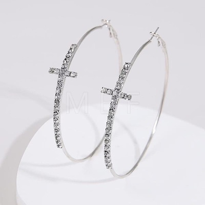 Cross Alloy Crystal Rhinestone Hoop Earrings FS-WG132BD-01-1
