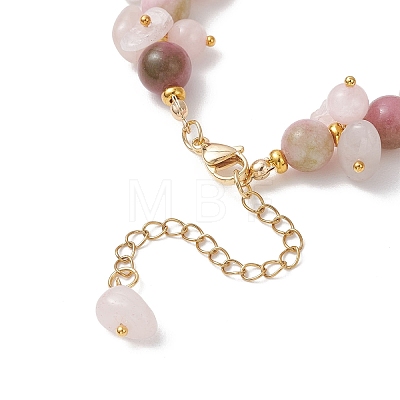 Brass & Natural Mixed Gemstone Chip & Round Beads Bracelets for Women BJEW-JB13151-01-1