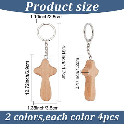 8Pcs 2 Colors Natural Wood Pendant Keychain Sets KEYC-AR0001-29-1