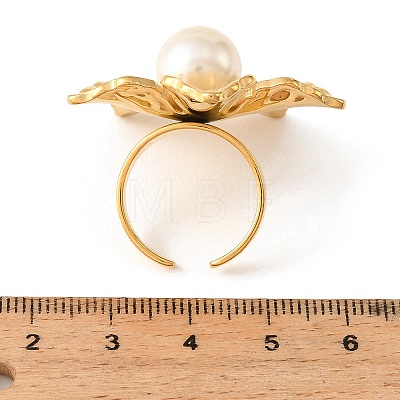 304 Stainless Steel Pave Imitation Pearl Cuff Open Rings RJEW-T037-05G-1