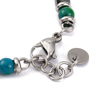 Synthetic Chrysocolla & Magnetic Synthetic Hematite Round Beaded Bracelet BJEW-P339-02P-04-1