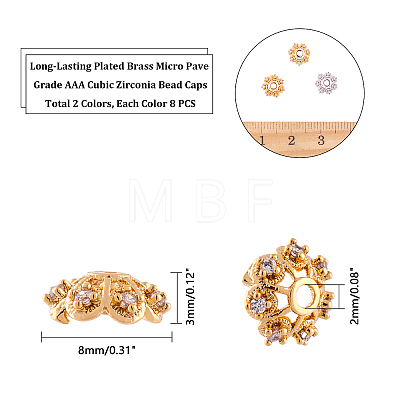 Long-Lasting Plated Brass Micro Pave Grade AAA Cubic Zirconia Bead Caps ZIRC-NB0001-25-NR-1