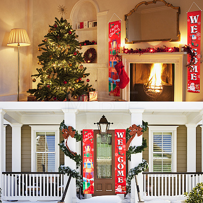 Polyester Hanging Sign for Home Office Front Door Porch Welcome Christmas Decorations AJEW-WH0129-50-1