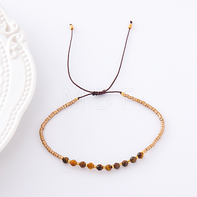 2mm Faceted Natural Tiger Eye Beaded Braided Adjustable Bracelets for Women PF2854-10-1