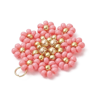 Glass Seed Beaded Flower Pendants PALLOY-MZ01181-03-1