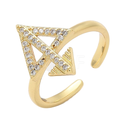 Brass Micro Pave Clear Cubic Zirconia Cuff Finger Rings for Women RJEW-U033-05G-1