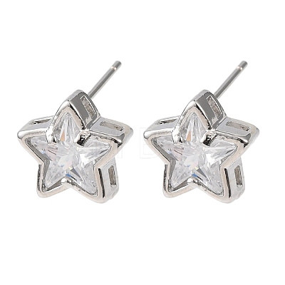 Brass Micro Pave Clear Cubic Zirconia Stud Earrings EJEW-C174-02C-P-1