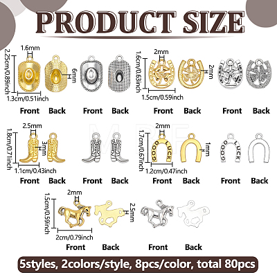 80Pcs 10 Styles West Cowboy Theme Tibetan Style Alloy Pendants FIND-FG0005-23-1