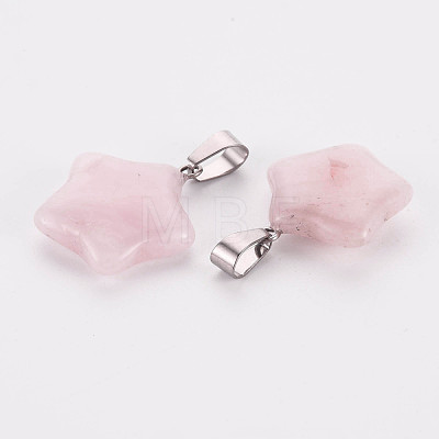 Star Natural Rose Quartz Pendants G-Q367-12-1