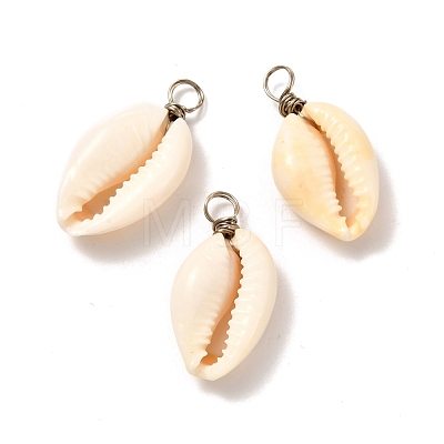 Natural Cowrie Shell Pendants PALLOY-JF00940-02-1