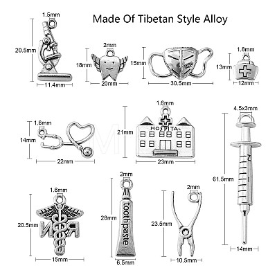 100Pcs 10 Style Dentist Theme Tibetan Style Alloy Pendants TIBEP-CJ0001-81-1