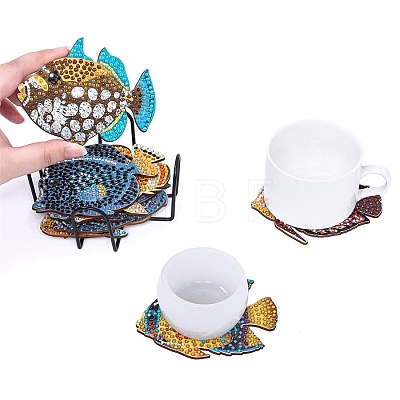 DIY 5D Diamond Painting Fish Cup Mat Kits PW-WG53595-01-1