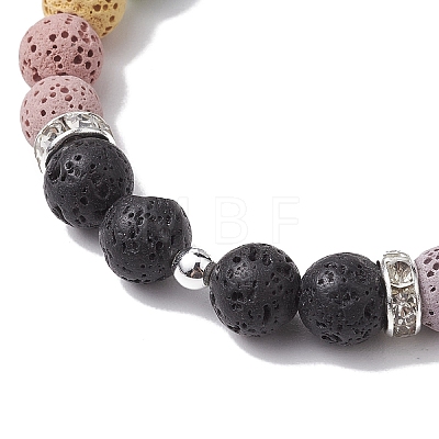 8mm Round 7-Color Natural Lava Rock & Shell Pearl Beaded Stretch Bracelets BJEW-JB10329-01-1