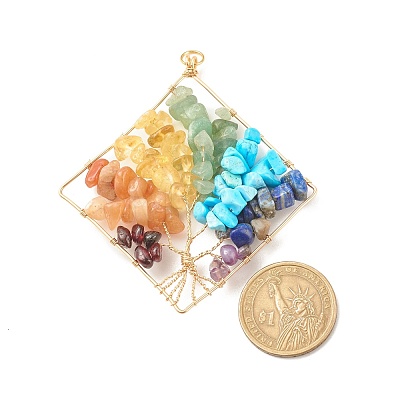 Chakra Natural & Synthetic Gemstone Copper Wire Wrapped Big Pendants PALLOY-JF01613-1