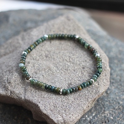 Natural Indian Agate Rondelle Beaded Stretch Bracelets UT5328-7-1