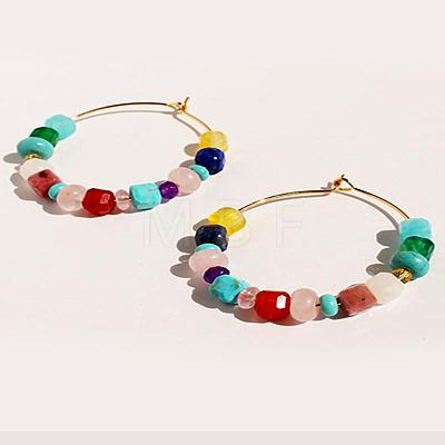 Summer Bohemian Synthetic Turquoise Beaded Hoop Earring for Women HU1248-3-1