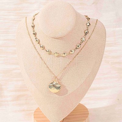 Summer Beach Alloy Shell Shape Pendant Double Layer Choker Necklaces for Women NJEW-Z116-02G-1