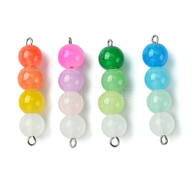 Gradient Color Round Glass Beaded Connector Charms PALLOY-JF02805-1