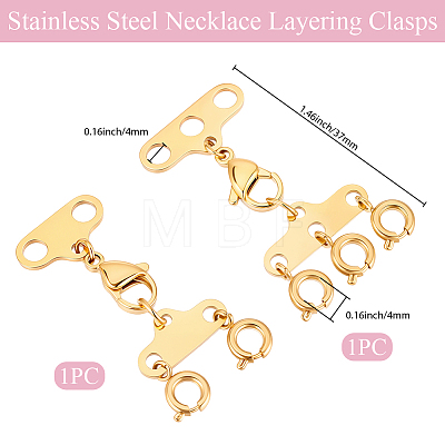 2Pcs 2 Styles Stainless Steel Necklace Layering Clasps FIND-BBC0005-10G-1
