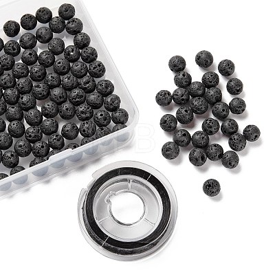 100Pcs 8mm Natural Lava Rock Beads Round Beads X1-DIY-LS0002-43-1