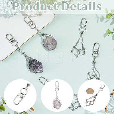 6Pcs 3 Styles Stainless Steel Braided Chain Macrame Pouch Empty Stone Holder Pendant Decorations HJEW-SC0003-05-1
