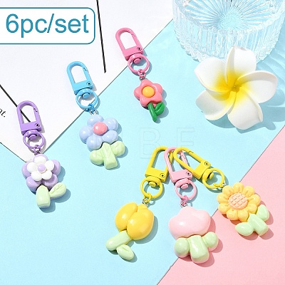 6Pcs Flower Resin Pendant Decorations HJEW-YW00056-1