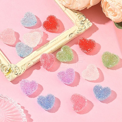 16Pcs 8 Colors Drusy Heart Resin Rhinestone Beads RESI-YW0006-24-1