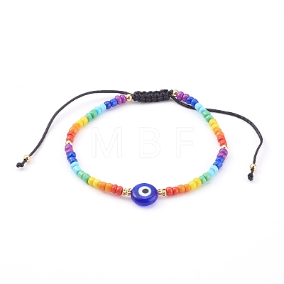 Rainbow Adjustable Nylon Cord Braided Bead Bracelets BJEW-JB06021-1