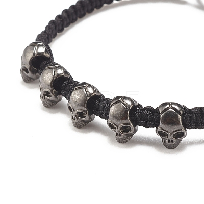 Skull Alloy Braided Bead Bracelet BJEW-JB07861-01-1