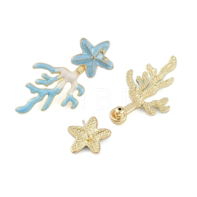 Coral with Starfish Enamel Stud Earrings EJEW-M005-05A-01-1