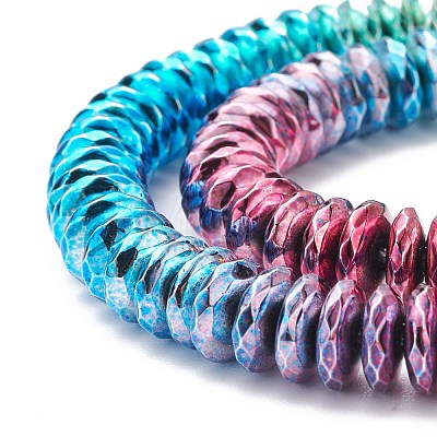 Rainbow Color Electroplate Non-magnetic Synthetic Hematite Beads Strands G-L489-F03-1