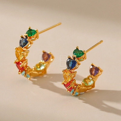 Colorful Cubic Zirconia Heart Wrap Sutd Earrings CHAK-PW0001-039G-1