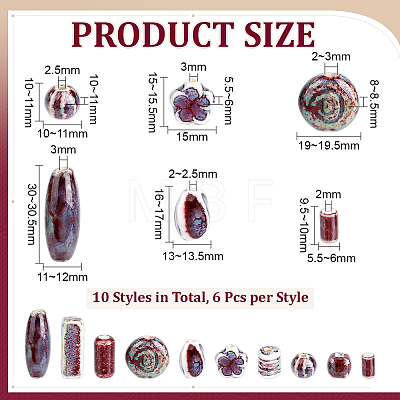 60Pcs 10 Styles Handmade Porcelain Beads PORC-ME0001-21-1