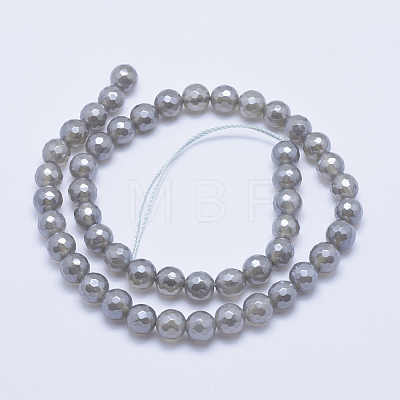 Electroplated Natural Grey Agate Beads Strands X-G-G724-6mm-1