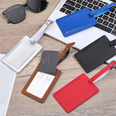 5Pcs 5 Colors Rectangle PU Leather Luggage Tag AJEW-ME0002-85-1