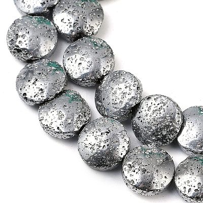 Electroplated Natural Lava Rock Beads Strands G-K388-01G-1