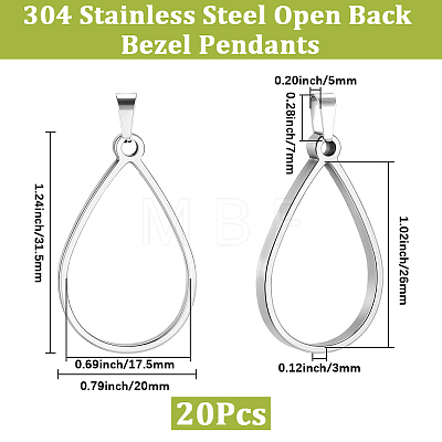 20Pcs 304 Stainless Steel Open Back Bezel Pendants PALLOY-BBC00010-1