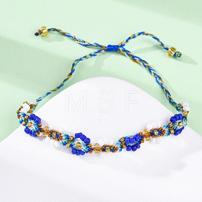 Flower Glass Seed Beaded Braided Bead Bracelets for Women Frineds BJEW-F493-10A-1