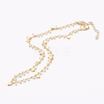 Brass Beaded Necklaces & Glass Pendant Necklaces Set NJEW-JN03335-02-1