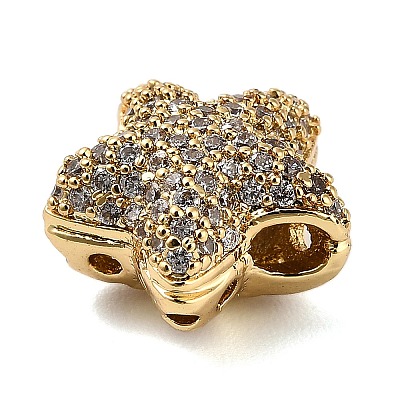 Brass Micro Pave Cubic Zirconia Bead KK-L229-034G-1