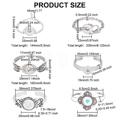 DELORIGIN 6Pcs 6 Style Alloy Interchangeable Snap Link Cuff Bangles & Charm Bracelets Settings DIY-DR0001-06-1