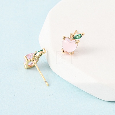 Brass Micro Pave Cubic Zirconia Apple Stud Earrings EJEW-L278-04G-1