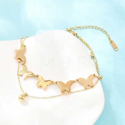 Butterfly 304 Stainless Steel Satellite Chains Double Layers Anklets BJEW-H643-06G-1