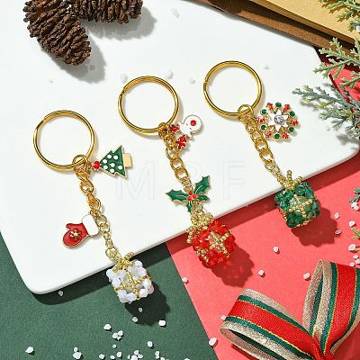 3Pcs 3 Styles Woven Glass Keychains KEYC-MZ00017-1