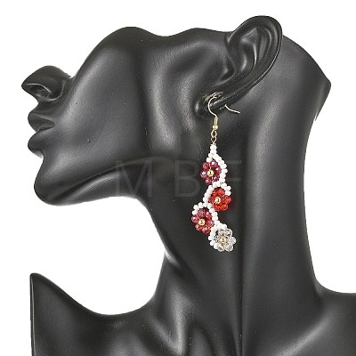 Flower Glass Seed Beaded Dangle Earrings EJEW-MZ00775-1