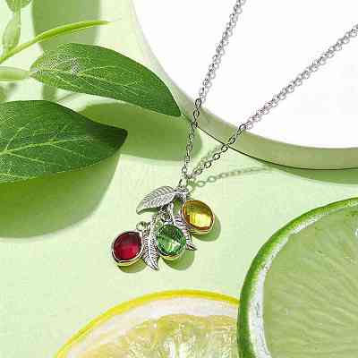 Stainless Steel and Glass Pendants Necklaces NJEW-JN04701-01-1