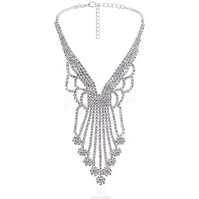 Alloy Crystal Rhinestone Chain Necklaces & Stud Dangle Earrings Sets FS-WG4CE3B-06-1
